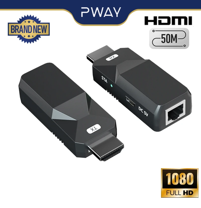 Pway Hdmi Extender 1080p60hz Extend Audio Video Up To 50m Over Cat6 To Rj45 Long Distance