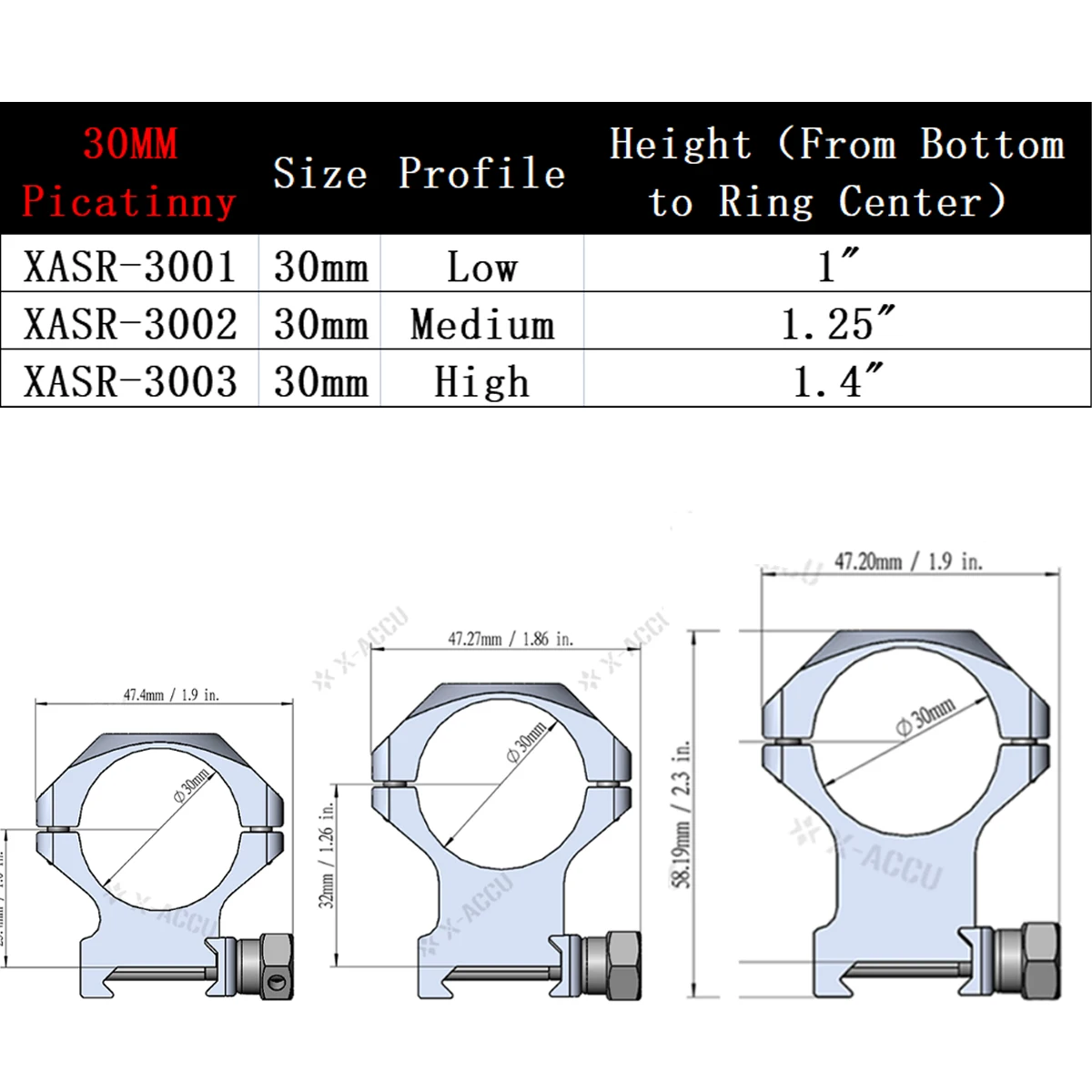 Rifle Scope Mount Rings Vector Optics X-ACCU 1" 25.4/30/34/35mm Diameter Low/Medium/High Profile Picatinny/Dovetail For 20/11mm Rail