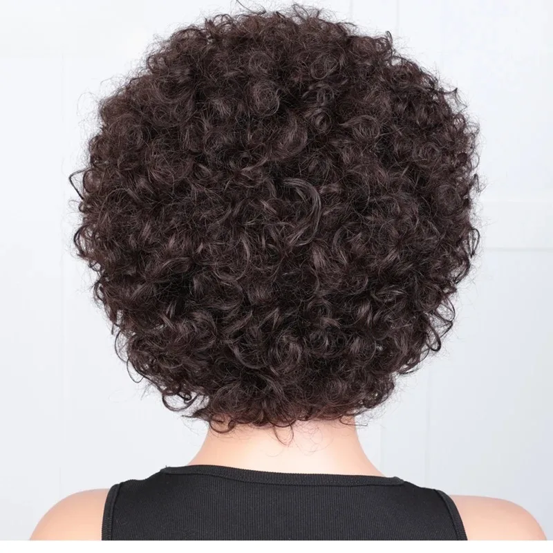 Parrucca Bob Ricci Corti Effetto Pixie Morbido, Realizzata a Macchina, Capelli Umani con Frangia, Stile Voluminoso, 100% Capelli Veri, Senza Colla, Senza Pizzo, Per Uso Quotidiano - immagine 3