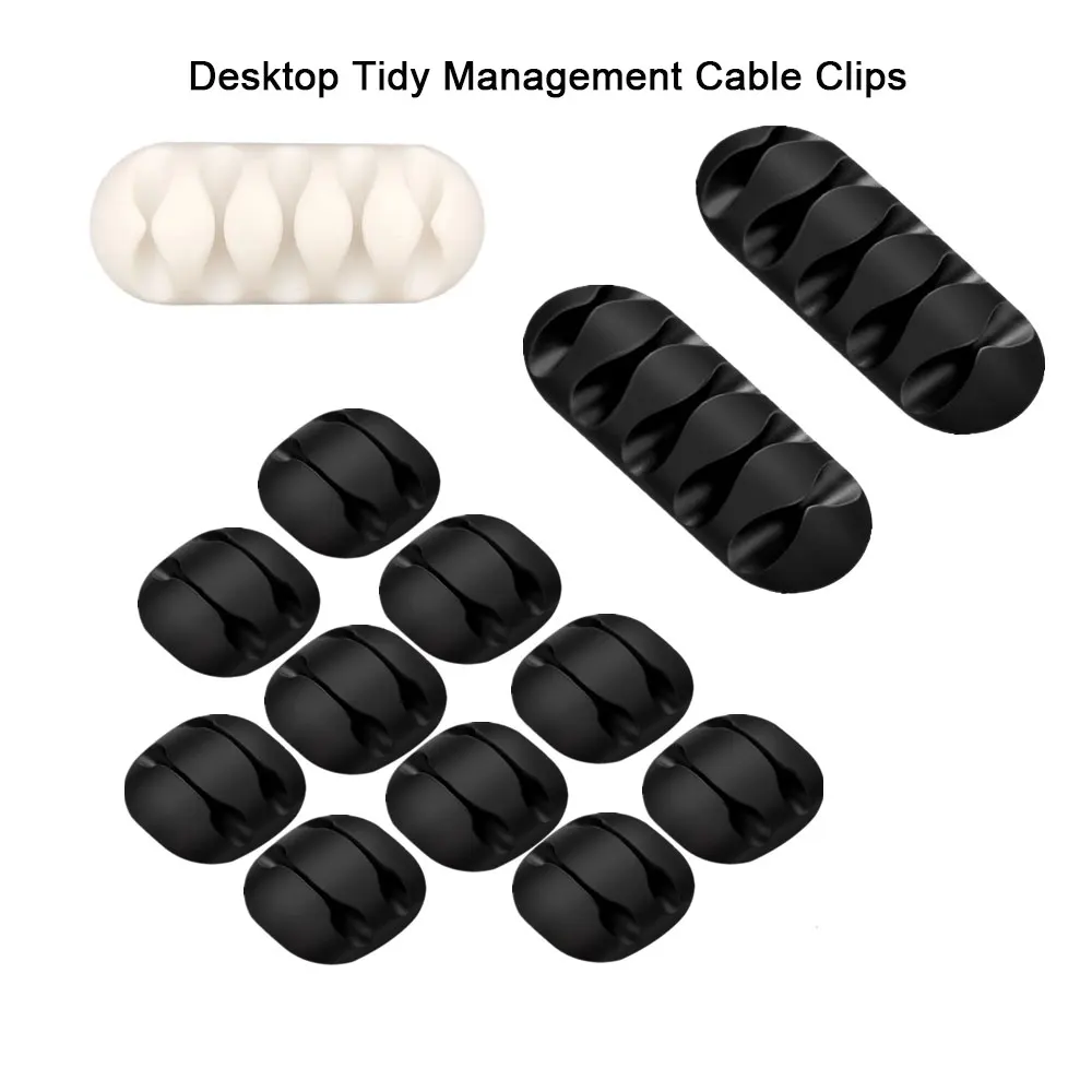 

Black/White Silicone USB Cable Organizer Cable Winder Desktop Tidy Management Clips Cable Holder for Headphone Wire Organizer