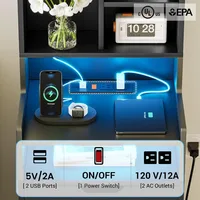 Charging Station Nightstand with LED Lights, Bookshelf, Drawers & Power Outlet for Bedside Storage 4
