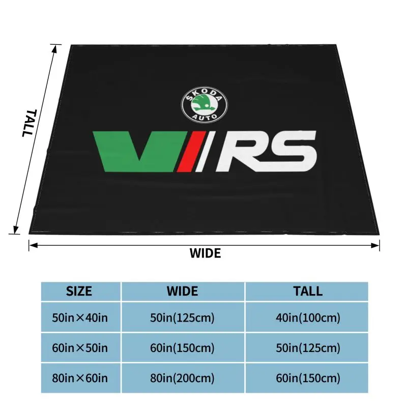Skoda Rs Vrs Motorsport Graphicorrally Wrc Racing Blanket Thick Textile Anti-Pilling Bedding Travel Machine Washable