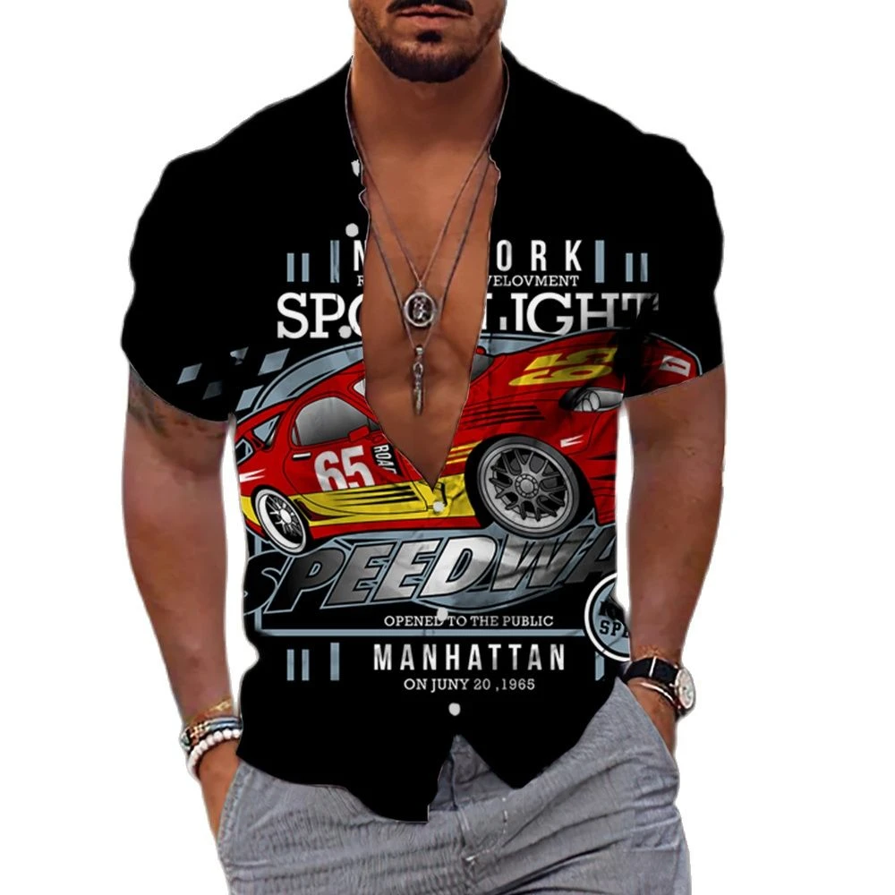 Men's Village Shirt 3D Printed Racing T Shirt Short Sleeve Lapel Single Breasted Outdoor Riding Style European Size Shirts y2k