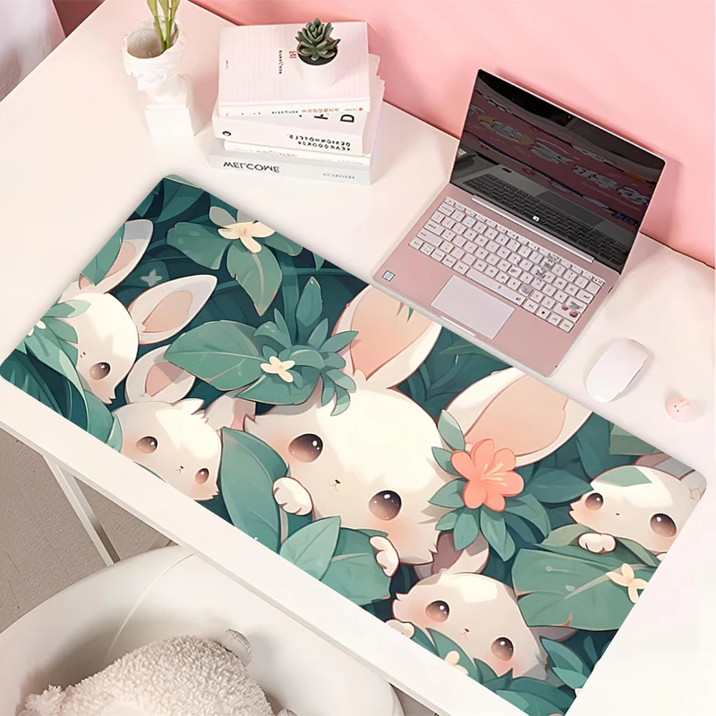 Lovely Rabbit Large Gaming Keyboard Mouse Pad Anime Green Plant Computer Gamer Tablet Mause pad Long Mousepad 900x400 Cute Mats 3