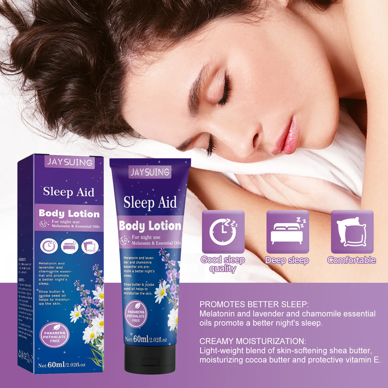 Sleep Aid Body Lotion Deeply Moisturizing Improve Sleep Quality Softening Tender Lighten Skin Tone Maintain Whit-ening Body Care 3