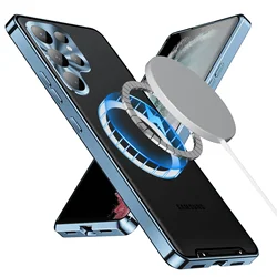 Luxury Metal Bezel Drop-Resistant Back Cover with Aluminum Alloy Frame and Translucent Matte Finish for Galaxy S23 (Sierra Blue)