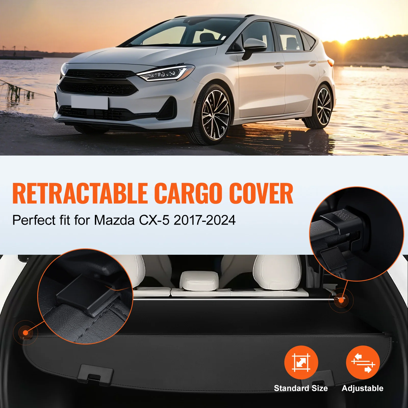 SucceBuy Retractable Cargo Cover Upgraded Waterproof Trunk Cover Security Shield Shade for Mazda CX-5 2017-2024 Rear Trunk Cover