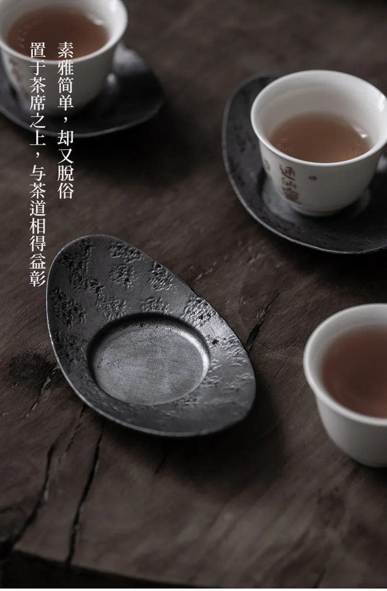 Description Picture 6 of itemRetro Tin Cup Mat Tea Tray Tea Mat Handmade Hammer Pattern Tin Metal Japanese Cup Mat Kung Fu Tea Accessories
