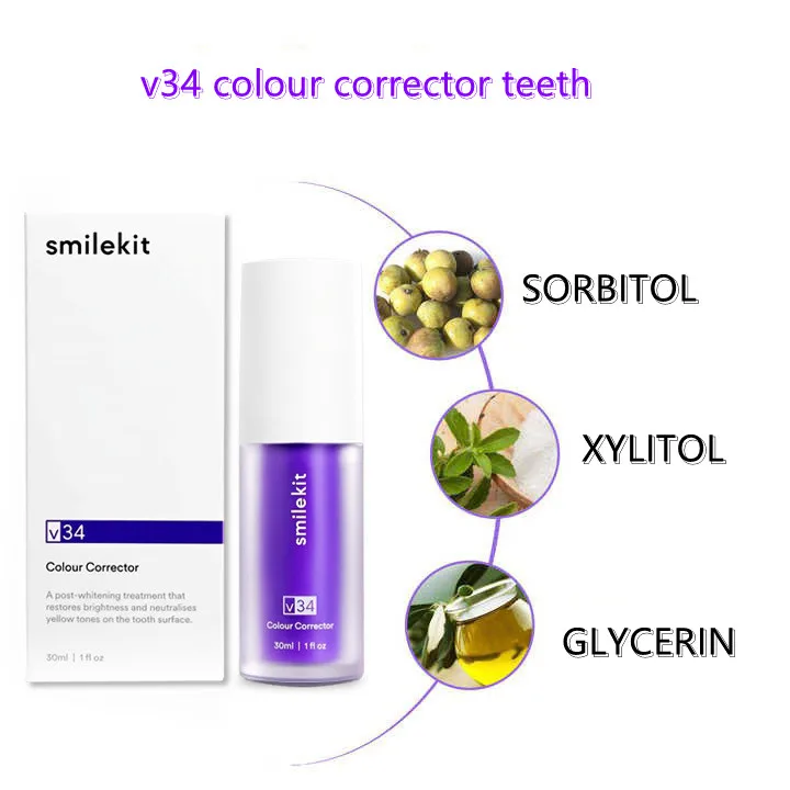 

Профессиональный цветной корректор зубов V34, набор для улыбки, фиолетовая зубная паста, сигареты, ремонт зубов, отбеливатель, стоматологическая зубная паста