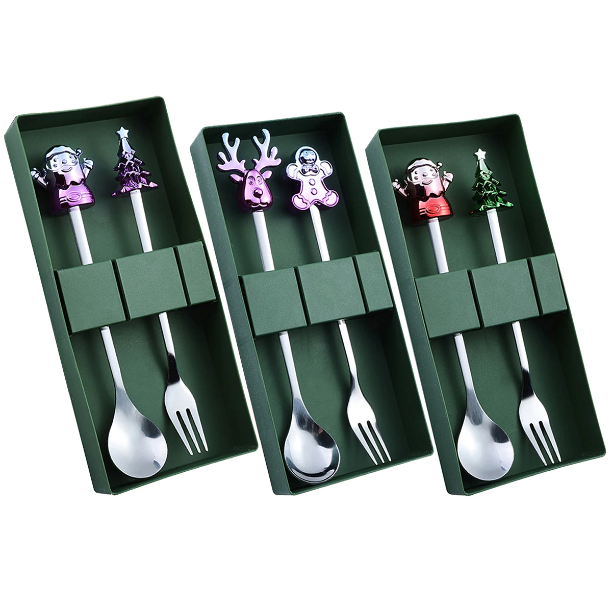 Description Picture 4 of itemMetal Elk Christmas Hat Tree Fork Spoon Cutlery Set with Gift Box Christmas Theme Dinnerware Set Stainless Steel Party Tableware