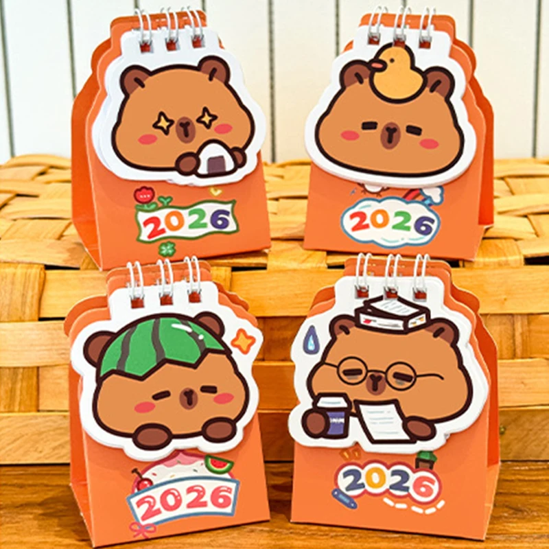 2026 미니 카피바라 책상 달력 포켓 휴대용 일일 달력 플래너 데스크탑 장식 사무용품