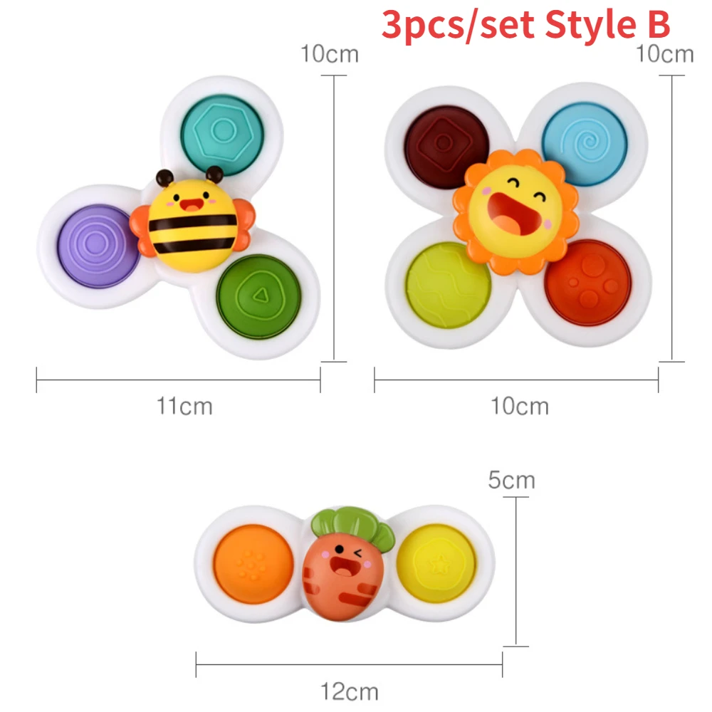 3pcs Children's Bath Toys Fingertip Fun Spinning Top Cartoon Animal Rotating Sucker Bath Swim Fidget Toys Baby Rattle Gift - 5