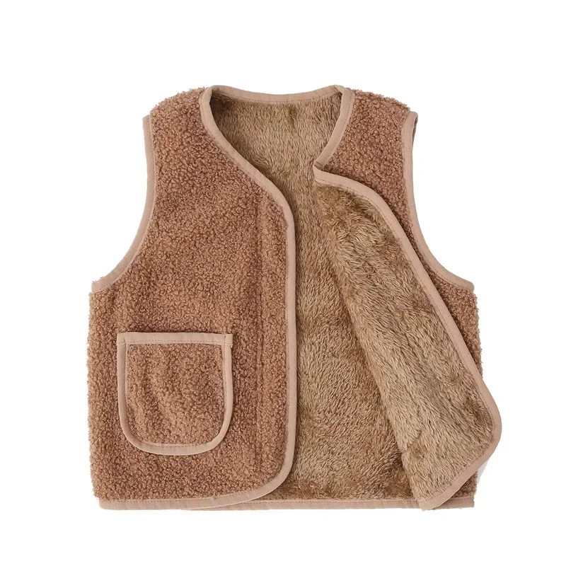 Autumn Winter Baby Lamb Wool Warm Waistcoat Girls Boys Plush Vest Single Breasted Double Layer Child Warm Fashion Warm Coat