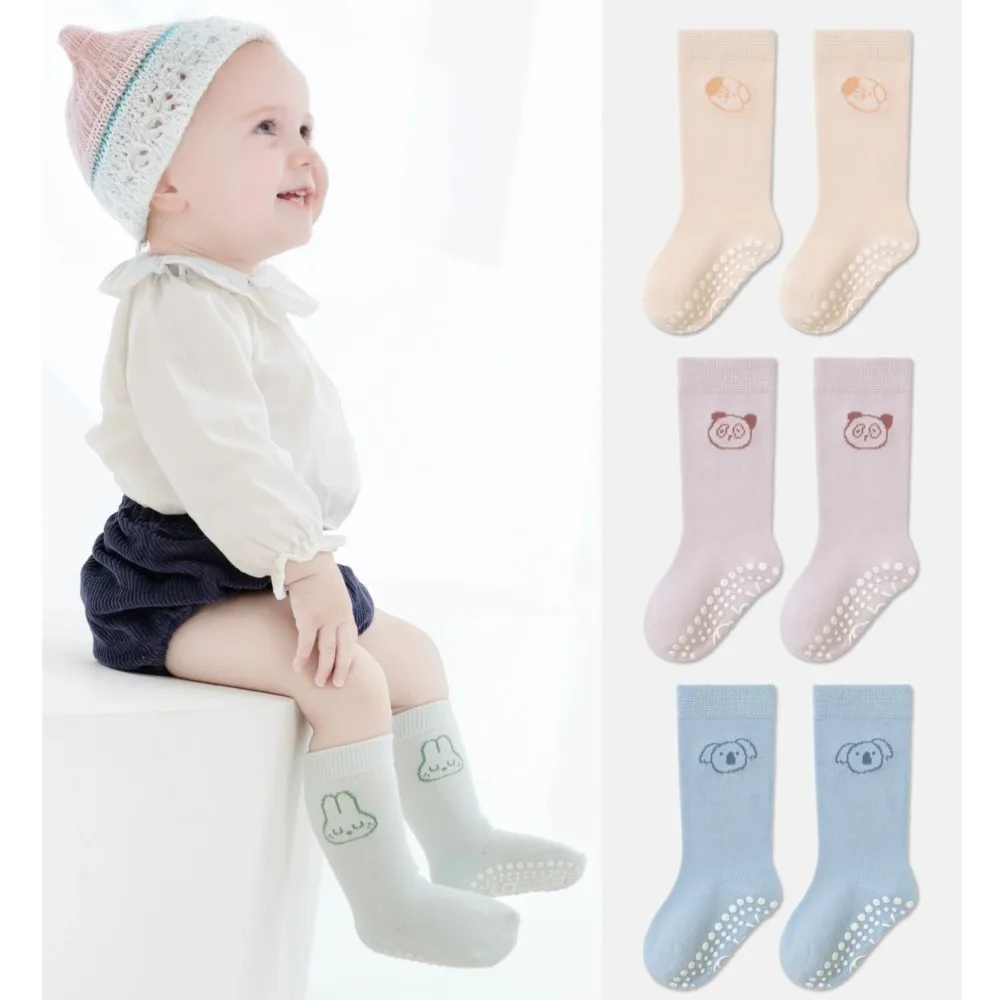 5 Pairs Casual Cute Knit Floor Socks Anti-slip Soft Comfortable Breathable Cotton Socks For Toddler Walking Baby Boys And Girls