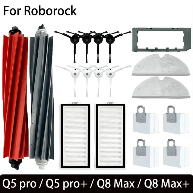 For Roborock Q8 Max, Q8 Max+, Q5 Pro, Q5 Pro+ Replacement Parts Accessories Main Side Brush Hepa Filter Mop Dust Bag 1