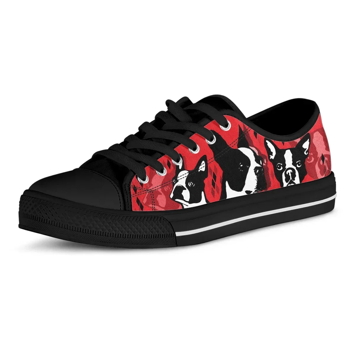 Red Boston Terrier Print Shoes Women's Autumn Sport Casual Shoes Lace-up Flats Plus Size 45 Comfort Vulcanized Shoes