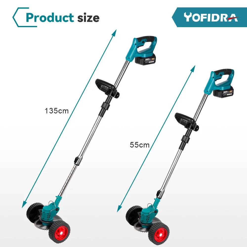 Yofidra Electric Lawn Mower Handheld For Makita 18V Battery Cordless Garden Grass Trimmer Length Adjustable with 2 Battery