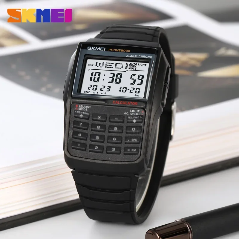 SKMEI 2255 Dual Time Sports calculator Watch for Men Digital Mens Wristwatches Countdown Casual Phone Book Montre Homme 1278