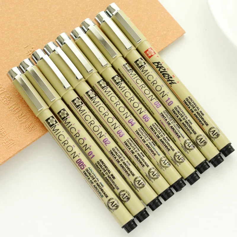 7/9Pcs Sakura Liner Pen Set Waterdichte Zwarte Fineliner Micron Pen Ontwerp Schets Tekening Marker Kunstenaar Markers School levert