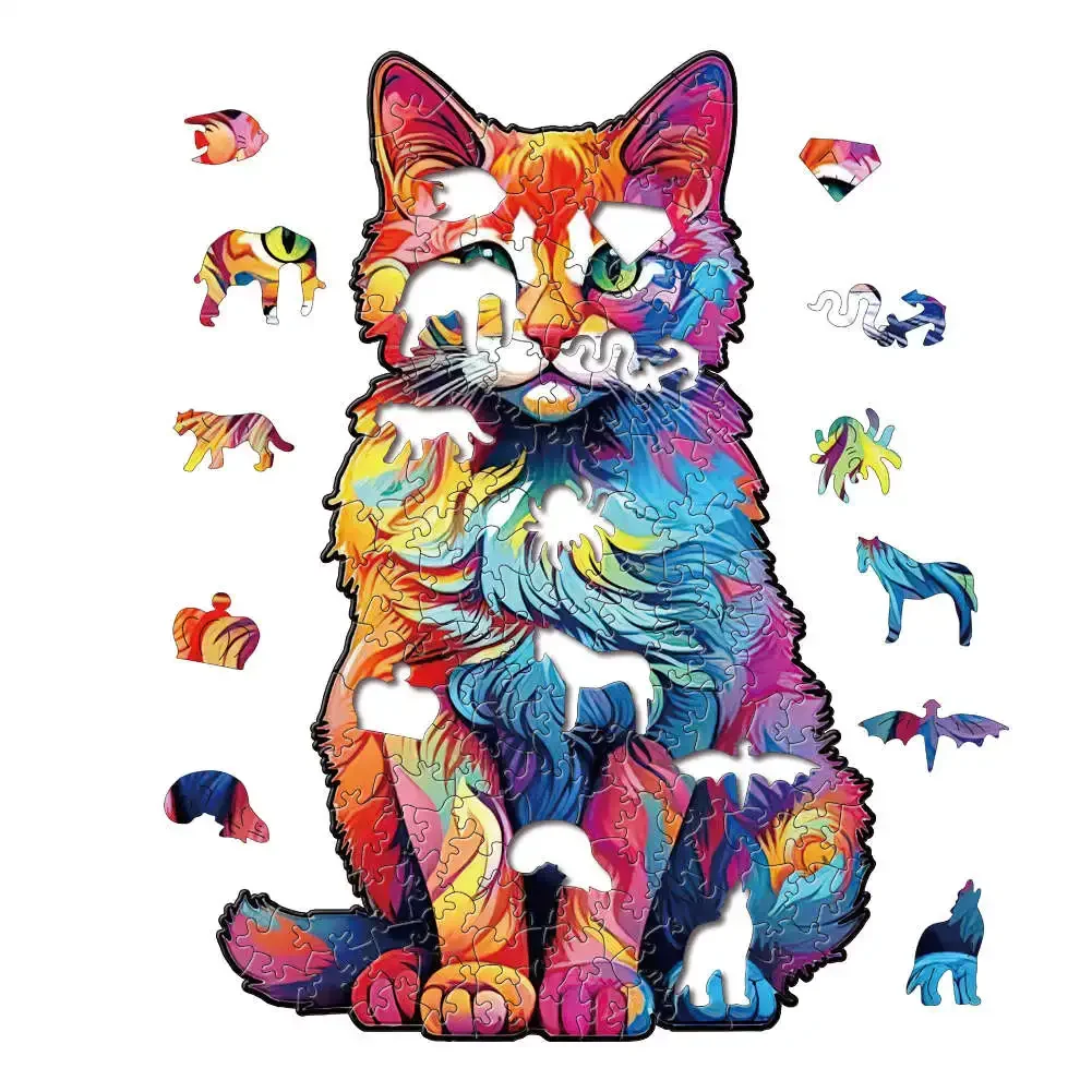 Interesting Cat Wooden Puzzles for Adults Kids Wood DIY Crafts Animal Shaped Christmas Gift Intelligent Wooden Jigsaw Puzzle 2