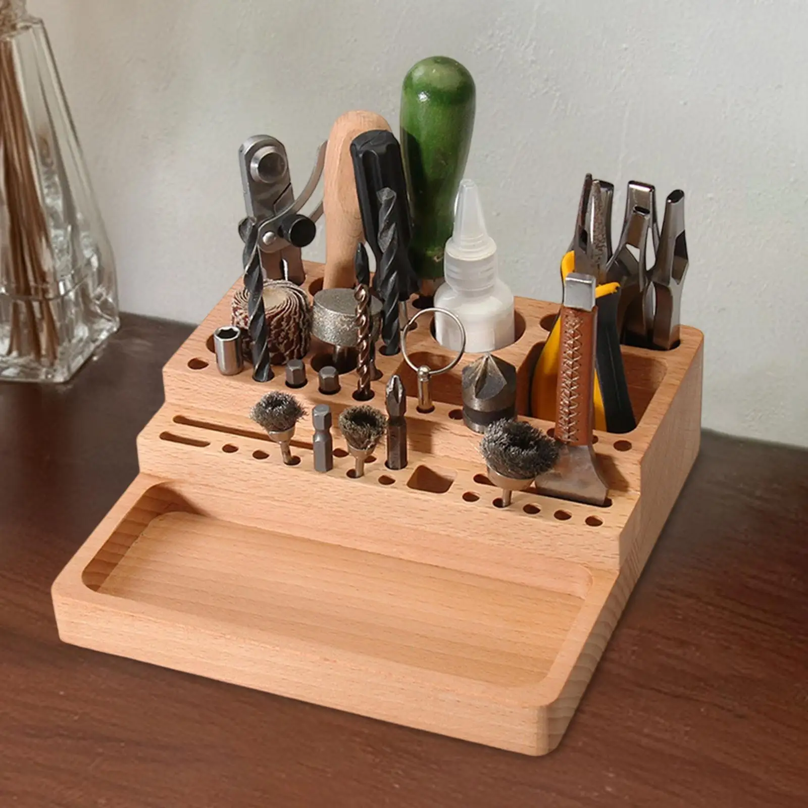 Wooden Desk Organizer with Slots And Holes, Multifunctional, Wooden Desk Organizer with Slots And Holes, Multifunctional,