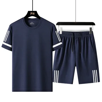 Short Sleeved T-shirt Men New Summer Slim Trendy Brand Ice Silk T-shirt Set of Casual Sports Suit Tracksuit Sweatpants Clothings 3