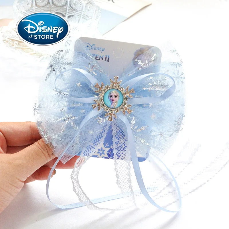 

Original Disney Frozen Princess Elsa Snowflake Yarn Bowknot Hairpin Child Girl Hair Clip Big Bow Headdress Decorate