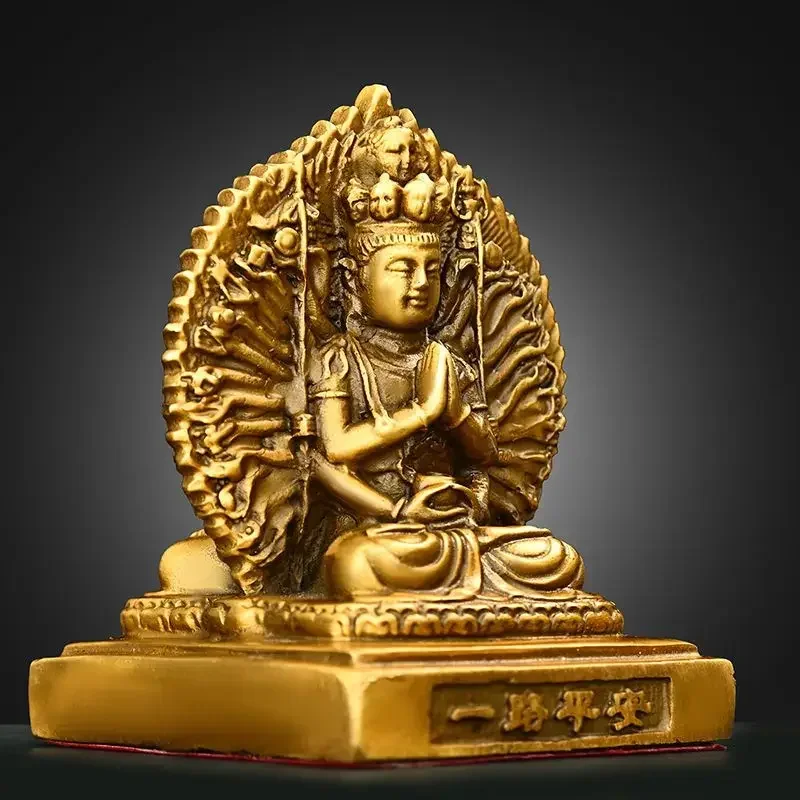 Copper Car Ornaments Double-sided Holy Buddha Thousand Hands Guanyin Home Store Buddha Statue Car Decor