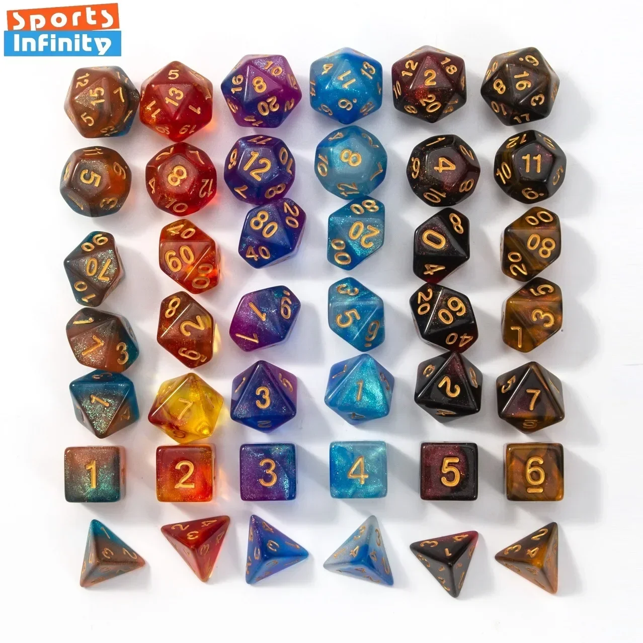 Dual Color Multi Sided Number Dice 7pcs/set for TRPG TPG Cthulhu COC Running Team Table Board Game Dnd Dice Set Polyhedral game dice dice set acrylic dice