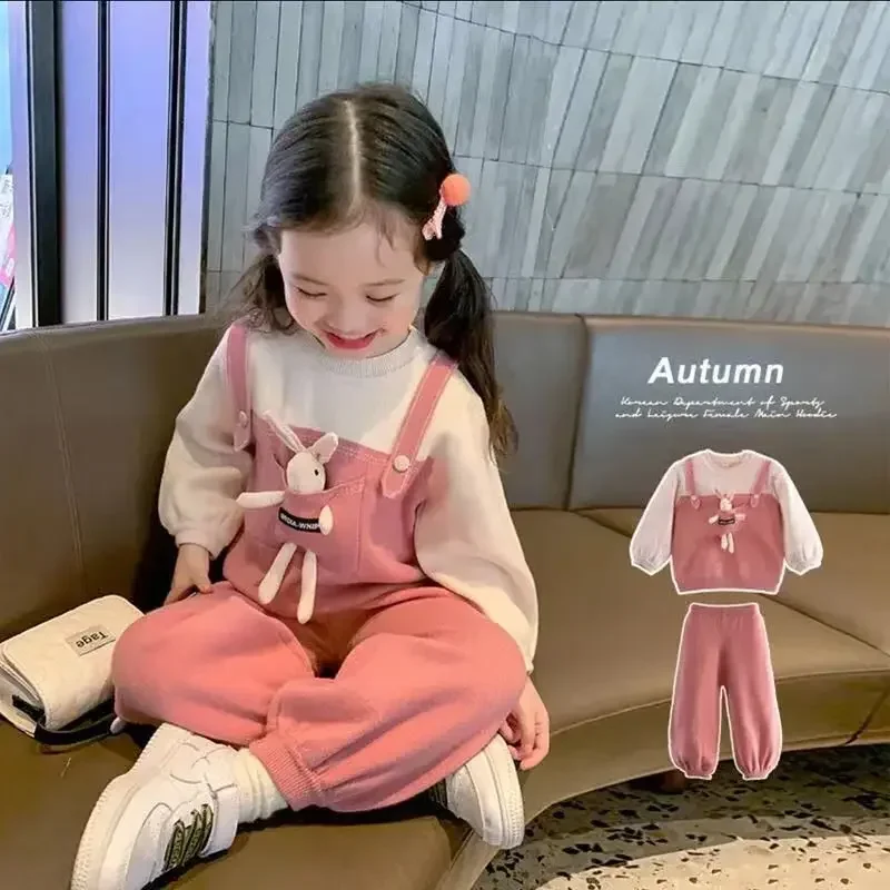 

2023 Girls' Set Winter Wear New Fashionable Children's Autumn Wear De Rong Warm Two Piece Set Fashion Girls Clothes Baby Clothes