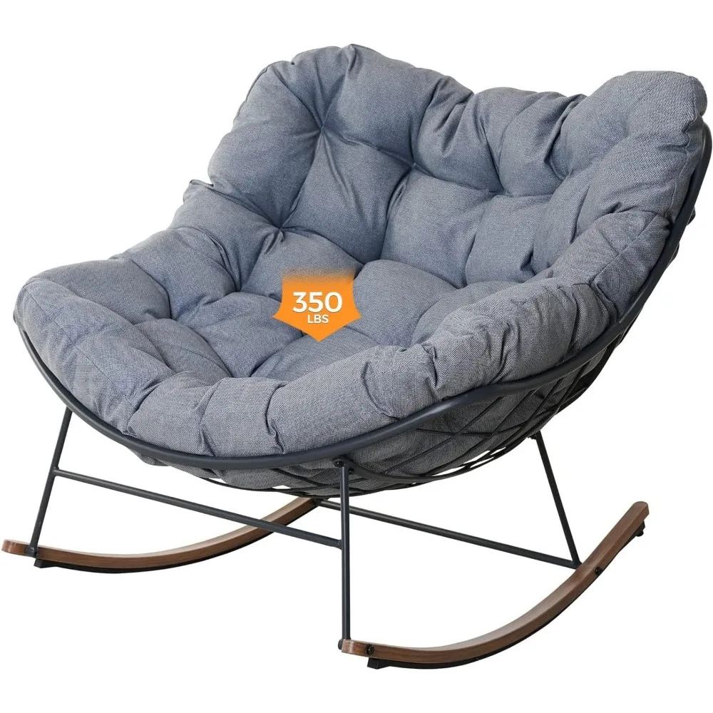 Rocking Chair Outdoor & Indoor Rocking Chair w/Cushion Metal Outdoor Rocker Recliner for Patio Porch Garden Backyard Grey