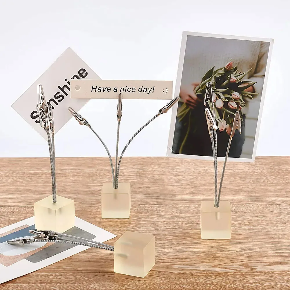 3 Clips Metal Memo Holder Flexible Note Clamp Small Cube Memo Clips Scrapbook Photo Clamps Durable Message Card Holder Clear