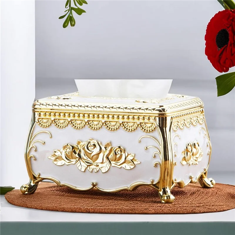 Portafazzoletti In Pelle Sintetica Dorata - Scatola Elegante Per Tavolo, Camera, Ufficio - Foto 12