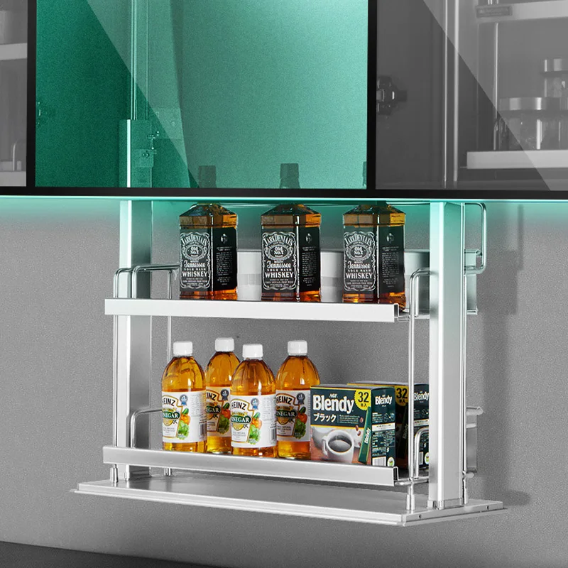 New Kitchen Cabinet High Cabinet Stainless Steel Wall Electric Lift Pull Basket Rack