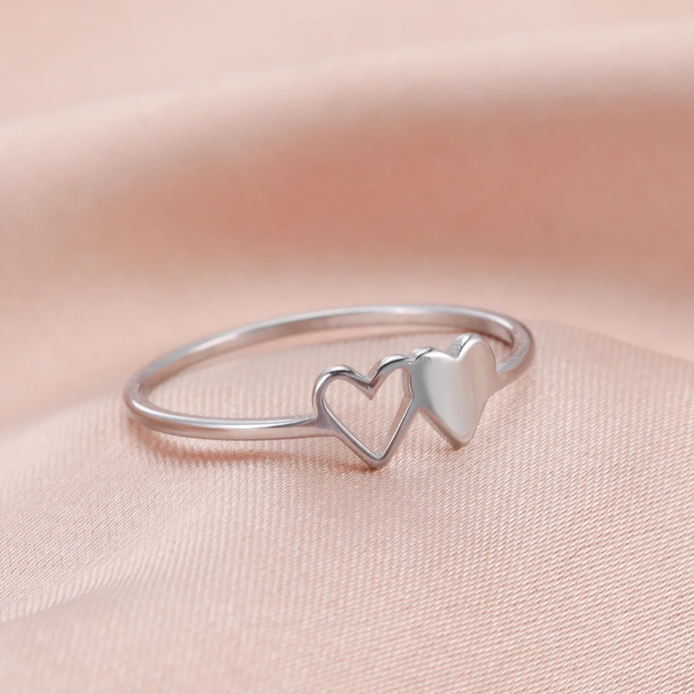 Skyrim Doppelherzen-Edelstahlring für Damen, minimalistische Fingerringe, 2026, Modeschmuck, Verlobungsgeschenk für Liebhaber, Großhandel – Detail 4