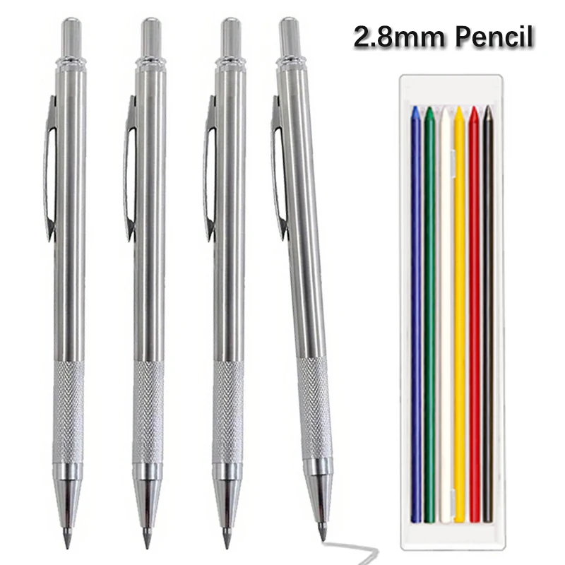 New 2.8mm Solid Mechanical Carpenter Pencil All Metal Pen Body 2B Multicolor Lead Architectural Engineering Design Marking Tool 1