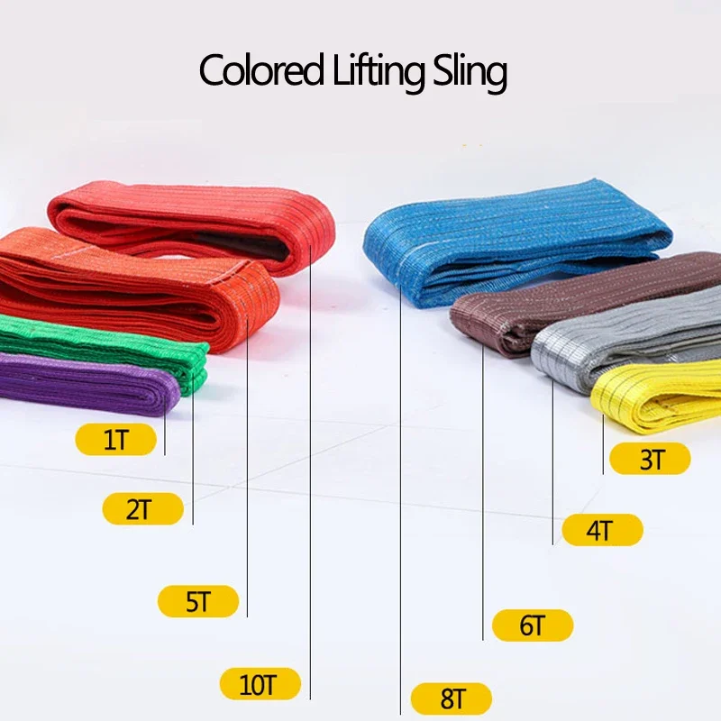 Industrial Lifting Belt Colorful Industrial Crane Lifting Flat Belt Trailer rope Polyester fiber Wear resistant Hoisting Sling Bearing weight 1-2 Tons