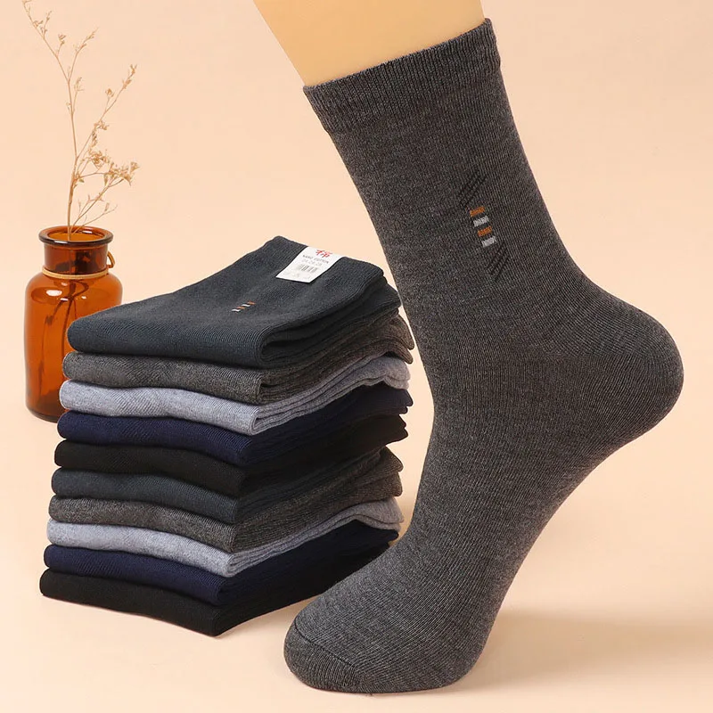 

5 Pairs/Lot Men's Thickened Socks Four Seasons Fashion Leisure Breathable Deodorant Mid Tube Cotton Socks High Quality EUR38-44
