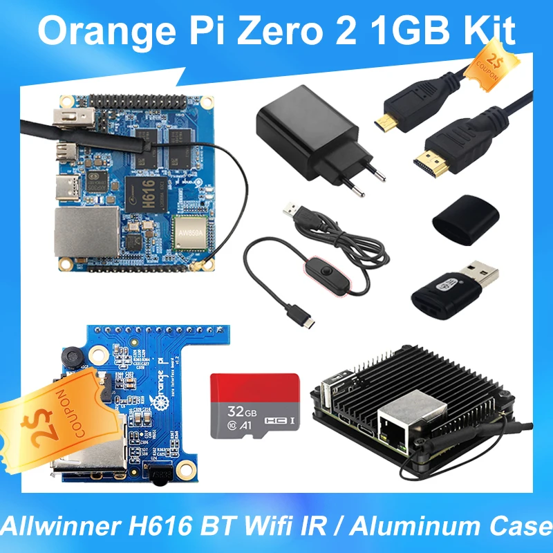 

Оранжевый Pi Zero 2 1 ГБ ОЗУ Allwinner H616 BT Wifi ИК-приемник, опционально металлический чехол источник питания для Android 10 Ubuntu ОС
