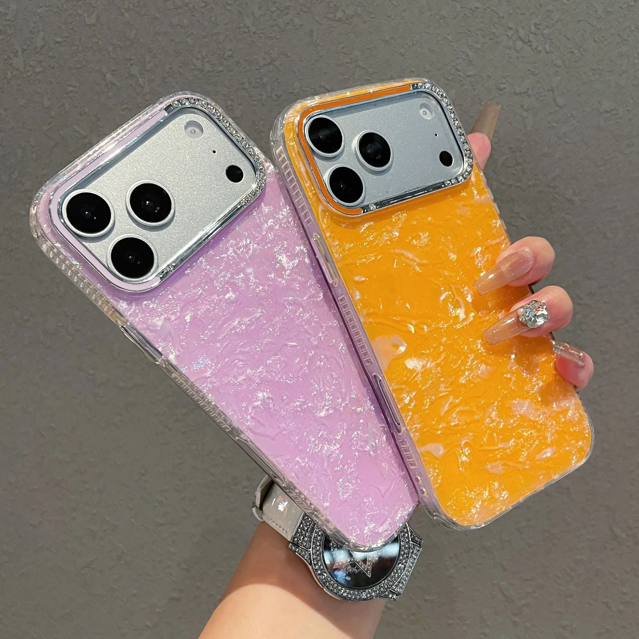 Glamorous Rhinestone Glitter Phone Case with Shell Pattern and Camera Protection