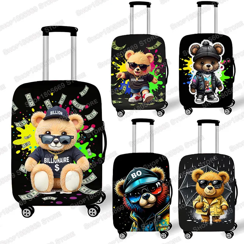 Cartoon Bear Print Luggage Protective Cover for 18 ~32 Inch Women Men Hip Hop Suitcase Elastic Dust Bags Travel Accessories Gift