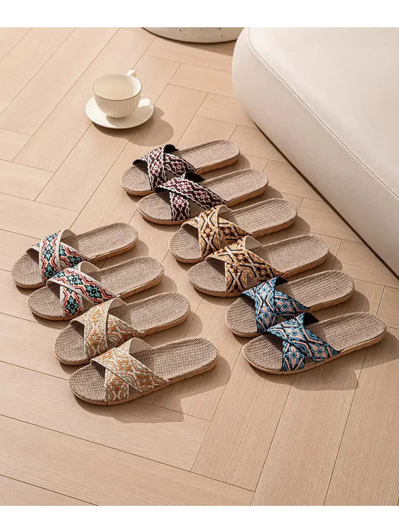S89d67529eb874af2965256109f42b4e6W Open-Toe Crossed Linen Slippers for Couples Indoor Use