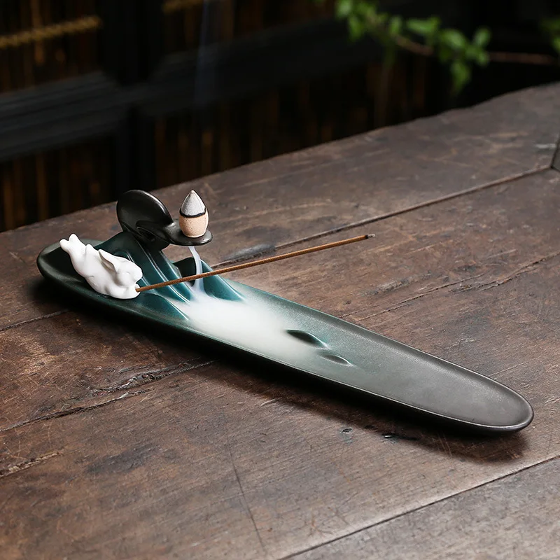 Creative Moon Rabbit Ceramic Backflow Incense Stove Handicraft Thread Incense Plug Holder Incense Seat Burner Home Decoration