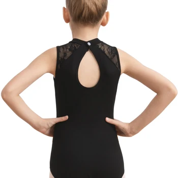 여아용 레오타드 레이스 넥 댄스복 상의, 등 물방울 모양 상품 이미지