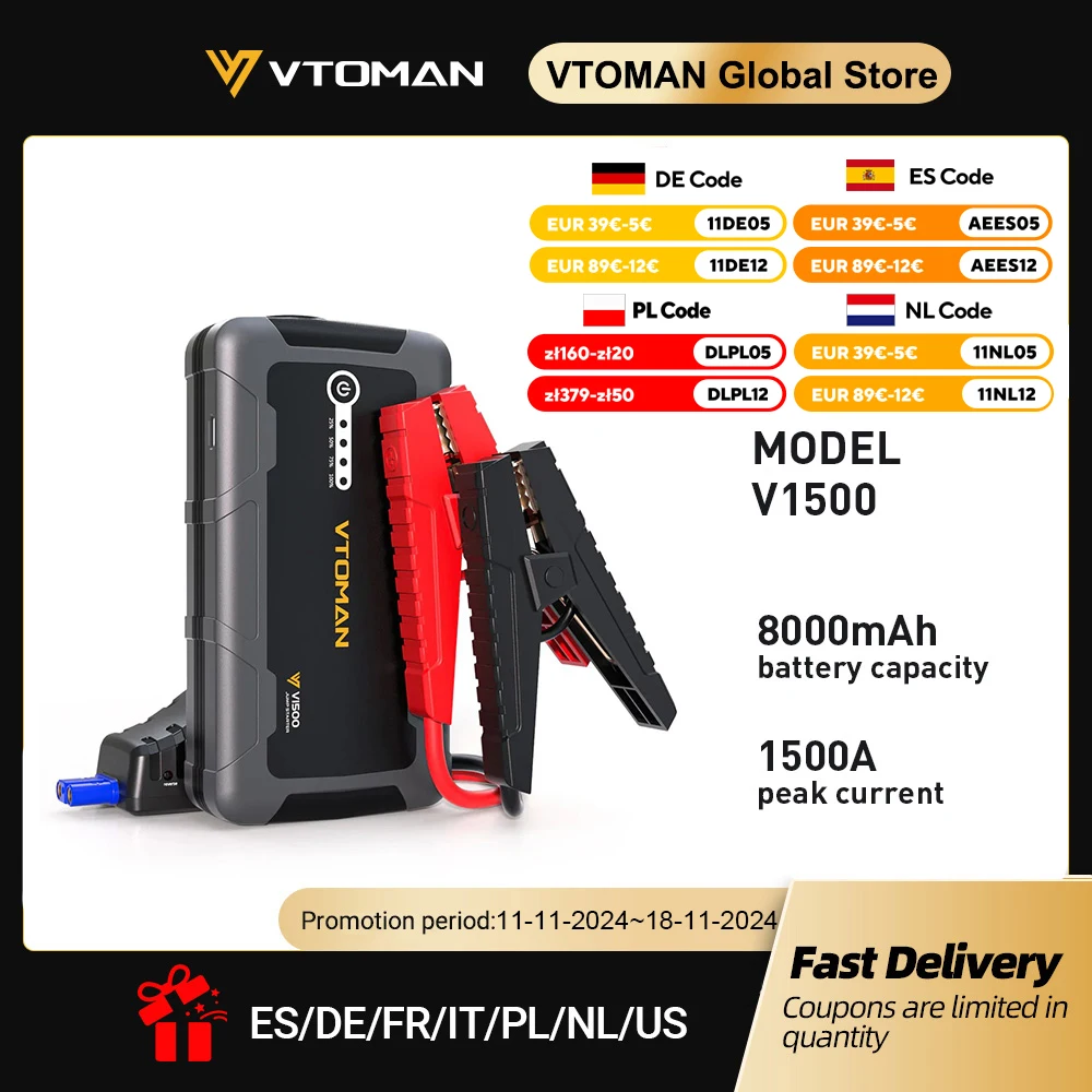 12 Portable Car Jump Starter Power Bank 1500A 8000mAh Car Battery Charger Auto Emergency Booster Starting Device