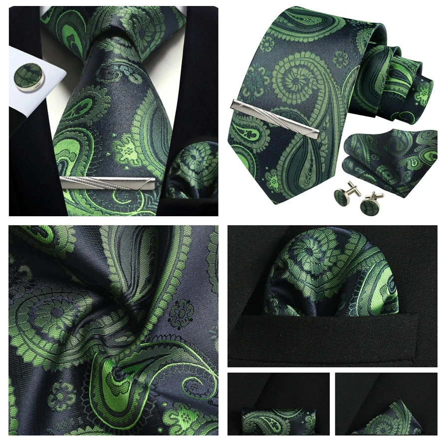 Herren Gold schwarz Paisley Seide Krawatte für Männer Luxus Geschenk klassische Krawatte Taschentuch Manschetten knöpfe Krawatten klammer Set formale Hochzeit Accessoires – Detail 19