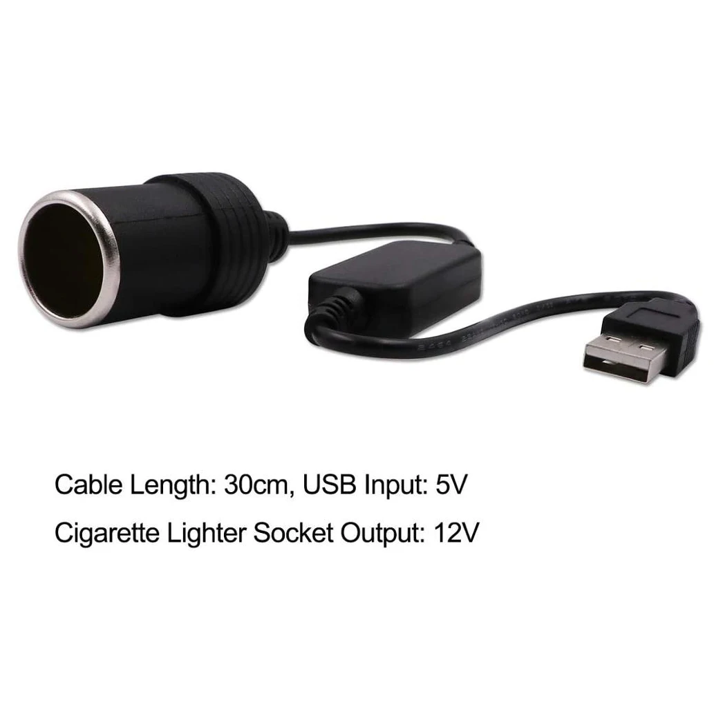 2-Pack USB A Male to 12V Car Cigarette Lighter Socket Female Converter Cable