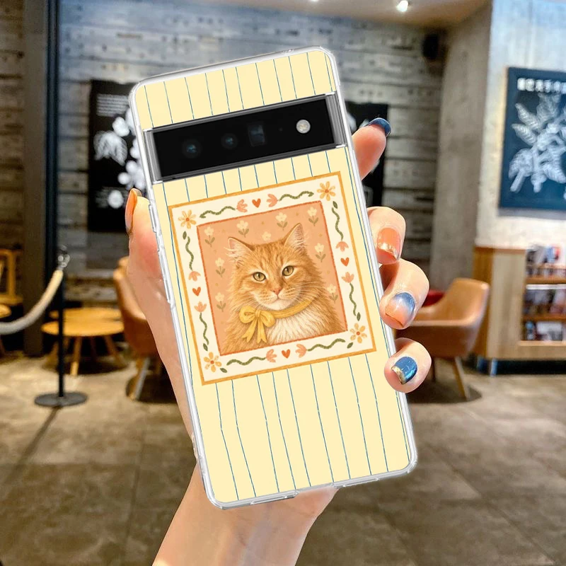 Clear Soft TPU Phone Case with Colorful Striped Cat Art Design