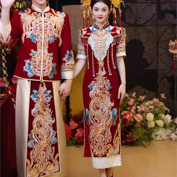 New Chinese-style engagement dress cheongsam wedding for brides velvet slim-fitting return home