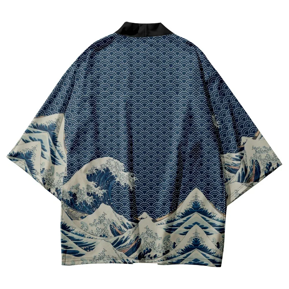 Clouds Ocean Waves Print Shirt Clothing Traditional Haori Cosplay Kimono Women Men Japanese Asian Streetwear Cardigan Yukata